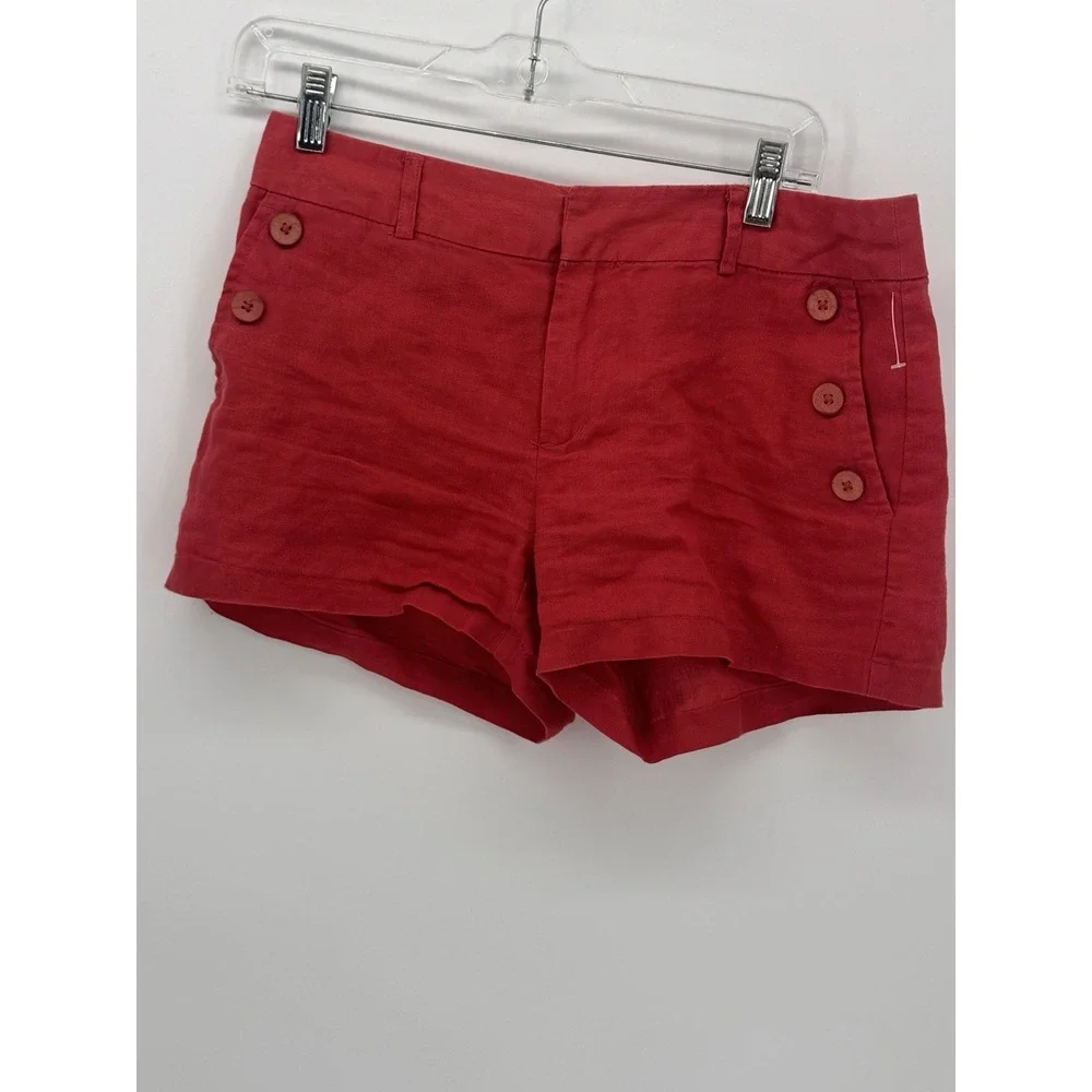 Women's Cynthia Rowley Dark Orange Red 100% Linen Flat Front Chino Shorts Size 2